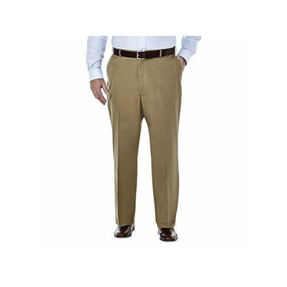 HAGGAR CLOTHING Mens Beige Straight Leg, Classic Fit Stretch Pants 44 X 30
